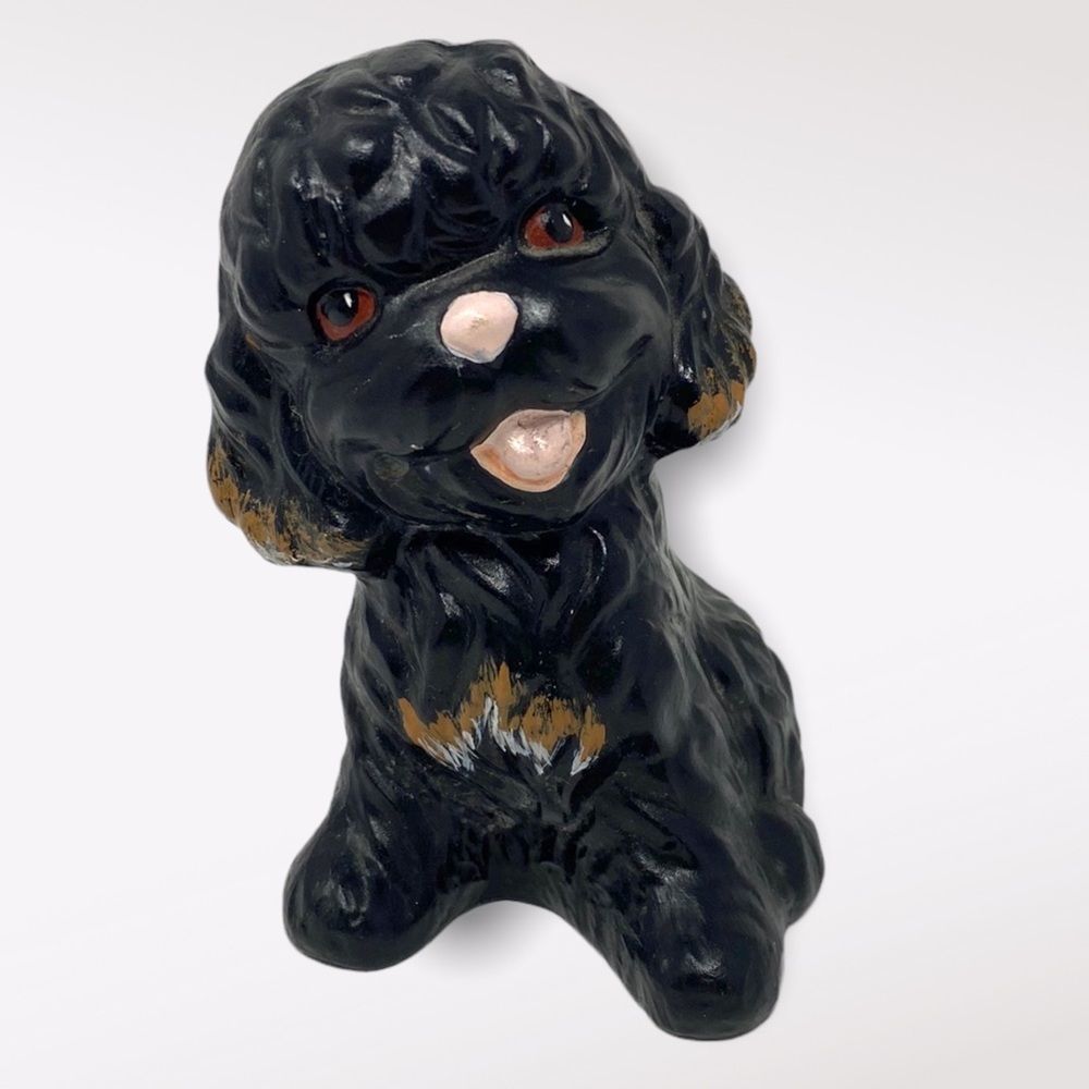 Vintage | Hand Painted Black Dog Statue